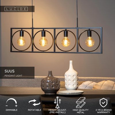 Lucide SUUS - Pendant light - 4xE27 - Black